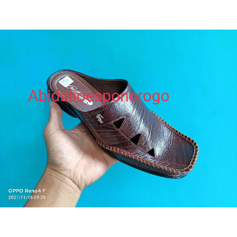 Sandal pria slop kulit asli sendal sepatu selop rampel coklat