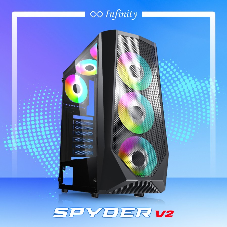 Gaming Case INFINITY SPYDER V2 + 3 Fan Rainbow | PC Casing ATX