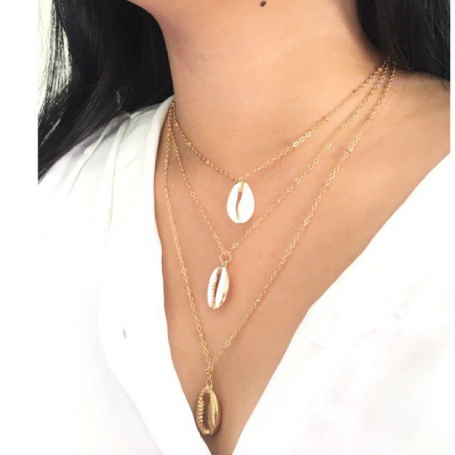 Kalung rantai 3 layer motif kerang kekinian Pevita necklace