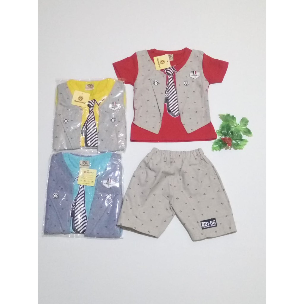 SETELAN ANAK 2 TAHUN - Baju Anak Laki Laki Motif Lucu Dasi Sablon Branded MaxwellPro Terbaru