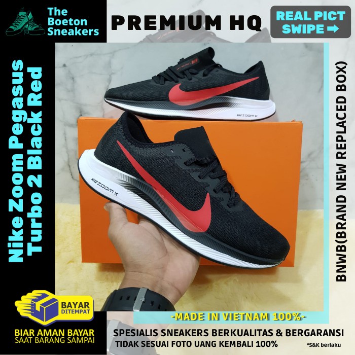 Sepatu Running Nike Zoom Pegasus Turbo 2 Black Red Premium Original