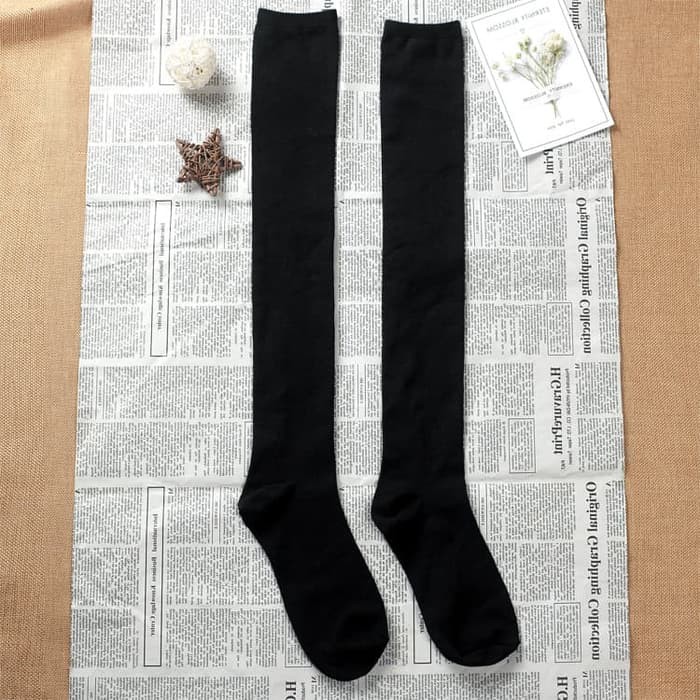 OKST kaos kaki atas lutut overknee socks panjang polos strip sock seragam