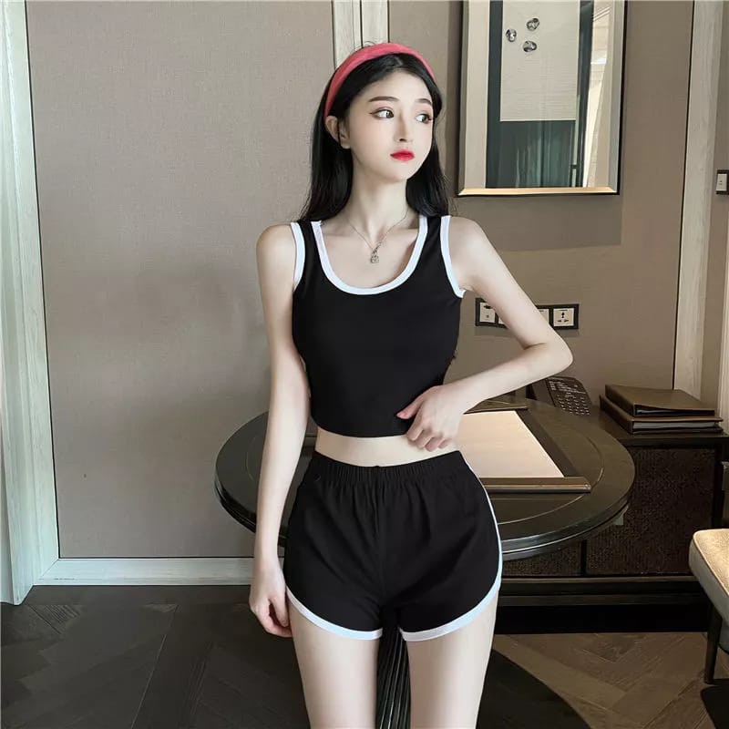 Vbras Offical Shop BR42 Pakaian Olahraga Sport Stelan Crop Top Sport Zumba Gym Yoga-HITAM