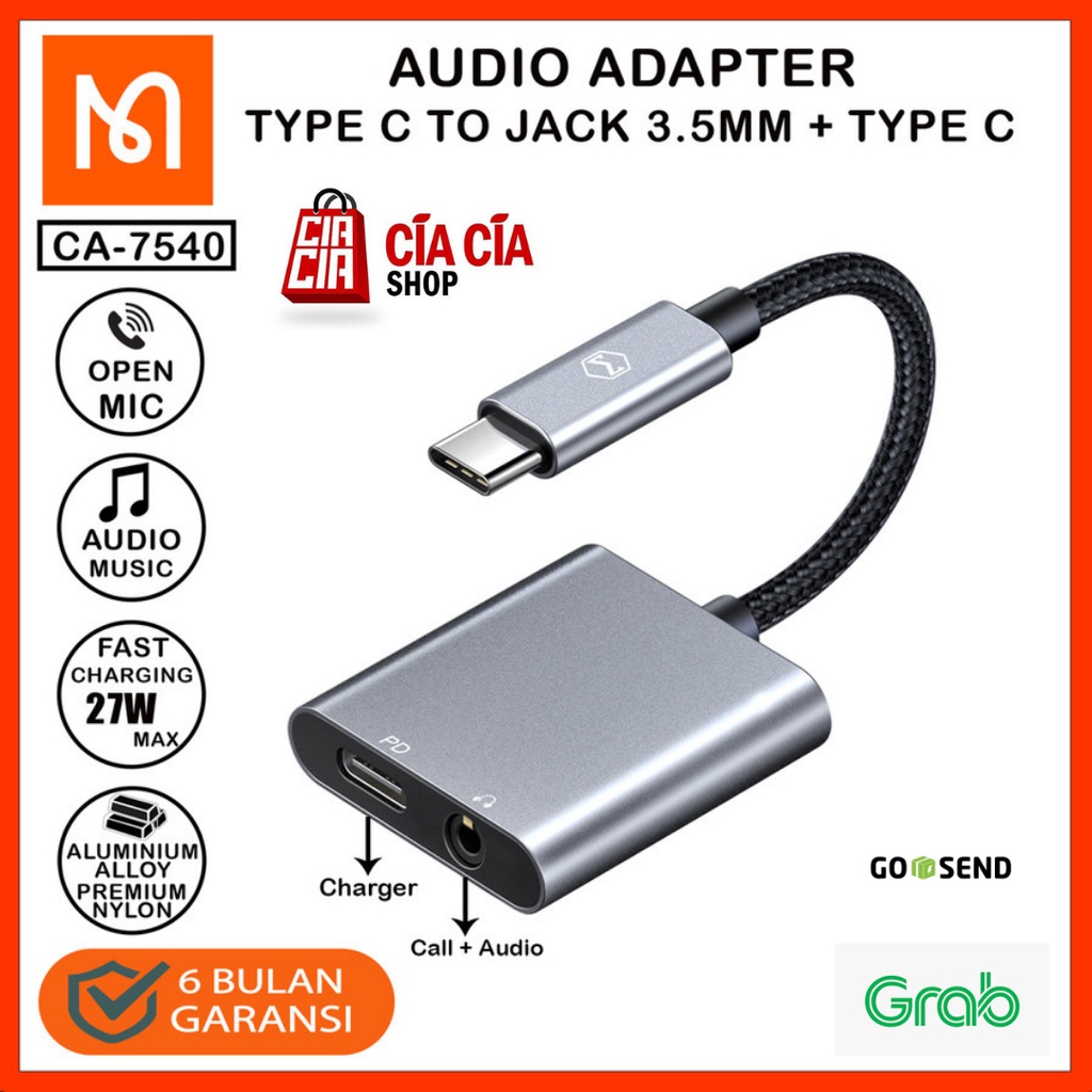 MCDODO CA-7540 Converter Type C To Jack 3.5mm Charging + Audio + Call Mic Adapter Type C Converter Audio Type C to DC 3.5mm