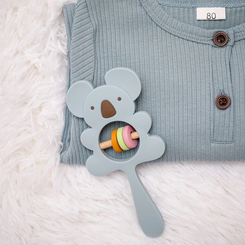 Koala Silicone Rattle Teether Mainan Gigitan Bayi Silikon Kayu BPA Free