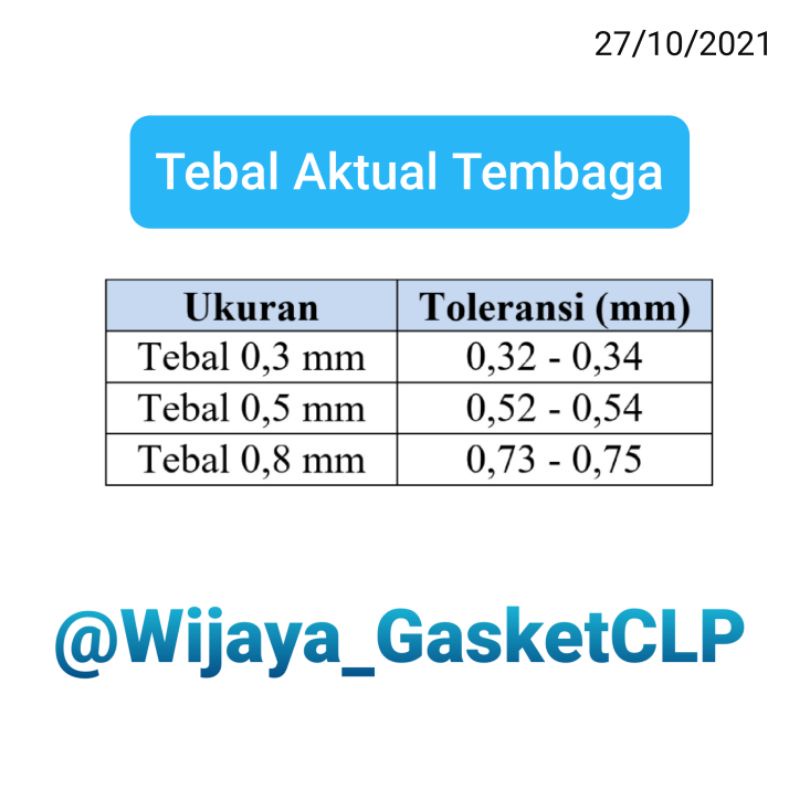 Paking Perpak Gasket Blok Boring 125z Almu Tembaga 0,3mm 0,5mm 0,8mm 1,0mm