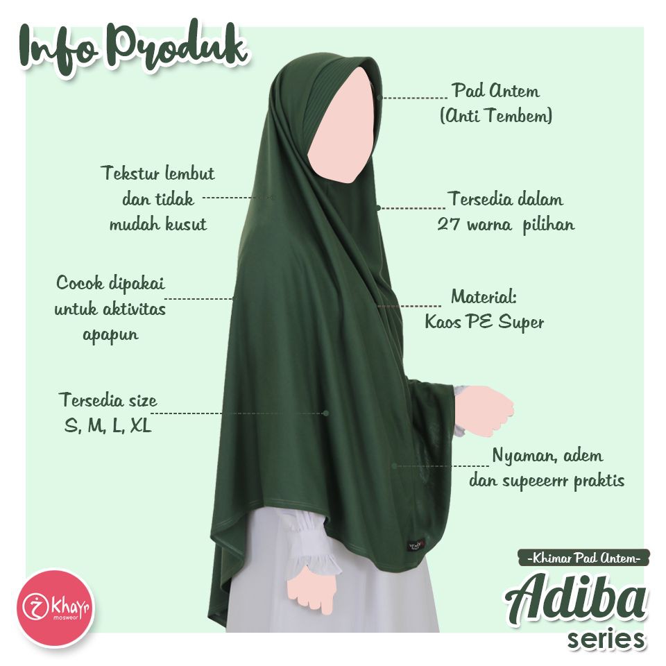 Khayr Moswear Adiba Series Hijab Bergo Instan Kaos Bandung Size M