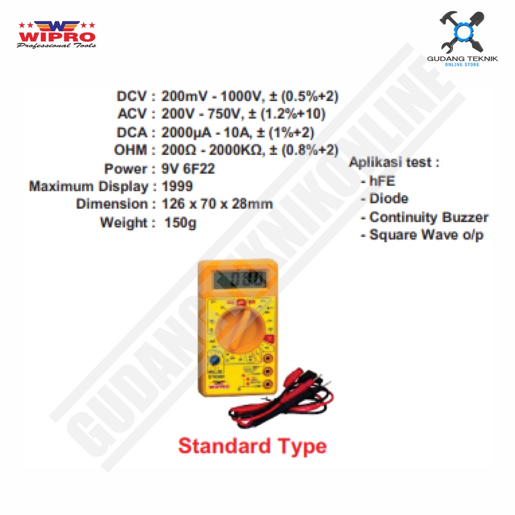 Alat Ukur Arus Listrik DIGITAL Kabel Tester WIPRO DT-830-D / Multitester Multimeter Avometer DIGITAL WIPRO DT 830 D - DT830D WIPRO