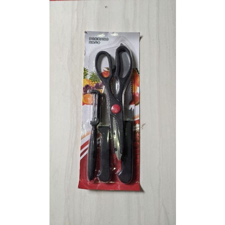 Pisau set 4in1 dapur berkualitas peeler pengupas buah alat potong manual gunting stainless steel