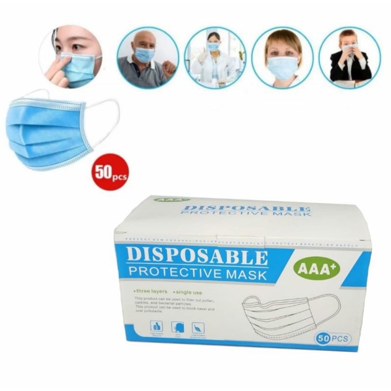 Masker wajah DISPOSABLE PROTECTIVE MASK AAA+ 3Ply isi 50pcs