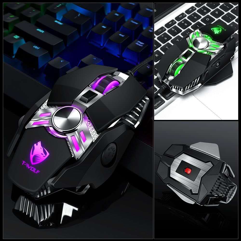 SKU-1141 MOUSE GAMING MACRO LED T-WOLF V10 RGB MOUSE GAME TWOLF MURAH