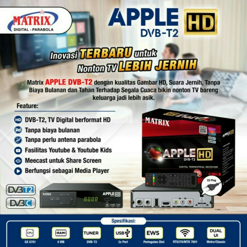 STB TV DIGITAL Set top box MATRIX Apple HD DVB T2 bisa YOUTUBE/ Receiver TV terbaik tabung android t