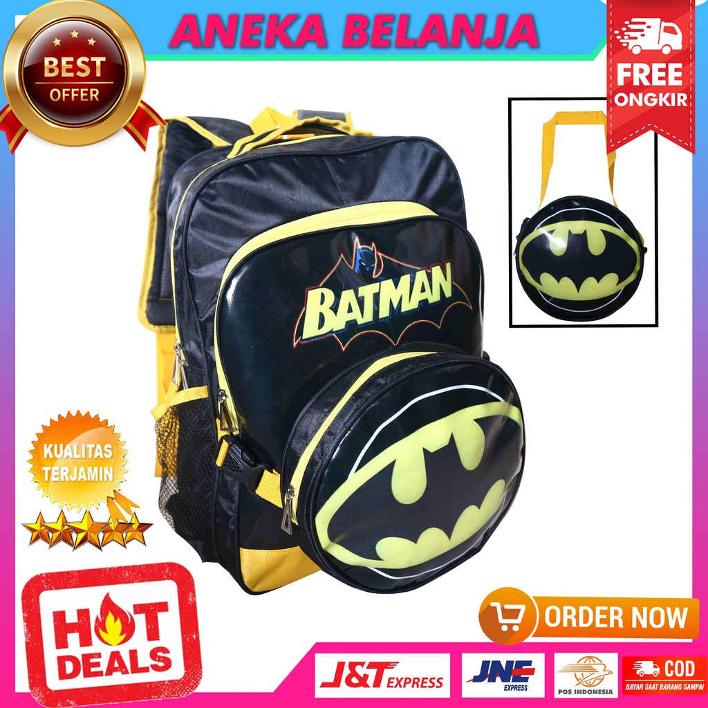 TERBARU Backpack Khusus Anak Cowok 2 In 1 Gambar Batman Keren Ekonomis Tas Multifungsi Casual Trendy