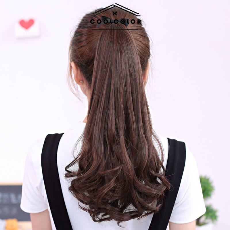 CODWig Ponytail Panjang Keriting Lace-up Jenis Gelombang Besar Realistis Potongan Wig Alami- cl