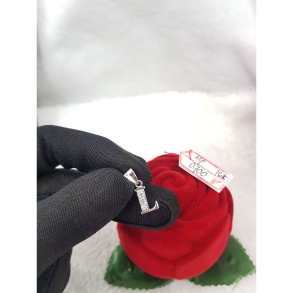 LT1509E283E liontin model huruf L permata inisial nama emas putih asli berat 0.700 kadar 70% 16k