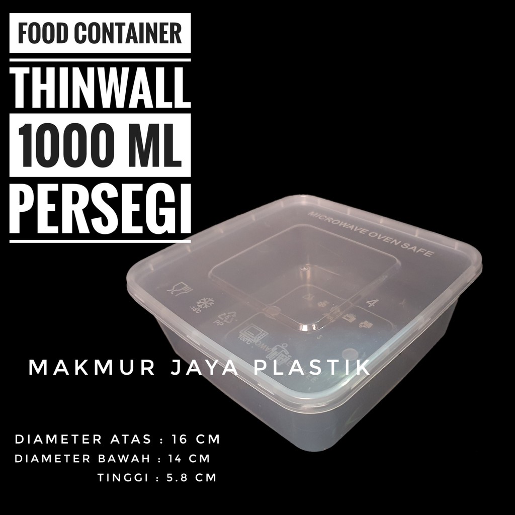 Jual Thinwall 1000 Ml Kotak Food Container Kotak Makan Plastik Kemasan Thin Wall 1000 Ml 0131