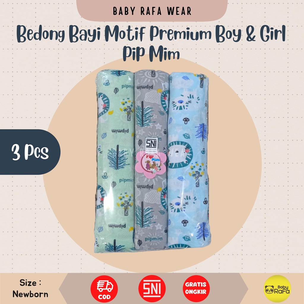 3 pcs Bedong Bayi Motif Premium Boy and Girl merk Pip Mim SNI