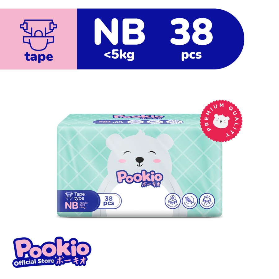 POOKIO Tape NB 38 Pcs Popok Bayi Diaper New Born Perekat NB38