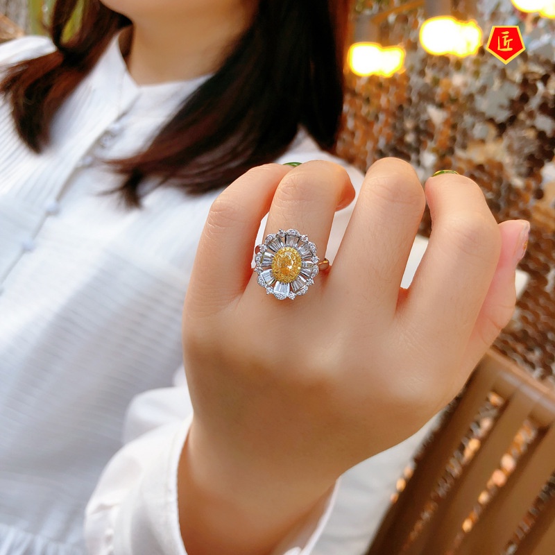[Ready Stock]Fashion Personality Yellow Diamond Gorgeous Blooming Flower Ring