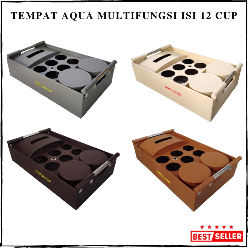 Tempat Aqua Gelas Multifungsi 3 In 1 Keranjang Air Mineral Gelas Kulit Sintetis Premium