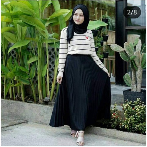 Rok Plisket Klok Black / Bawahan Perempuan / Rok Plisket Premium / Plisket Rok Perempuan