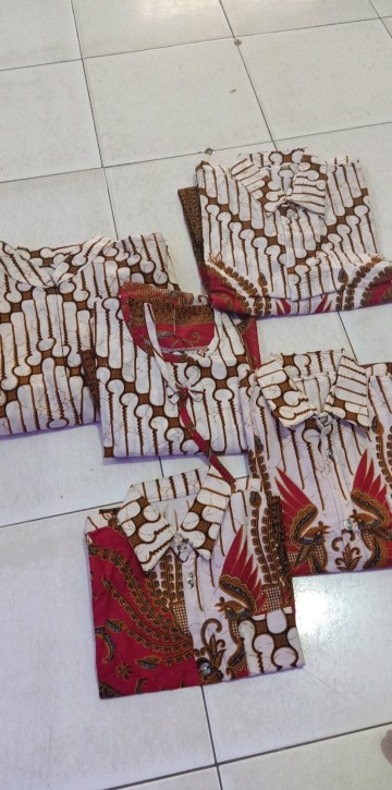 Batik Couple Keluarga Original 100% Sania Ruffle Ori Ndoro Jowi Dnt Motif Garuda Merah