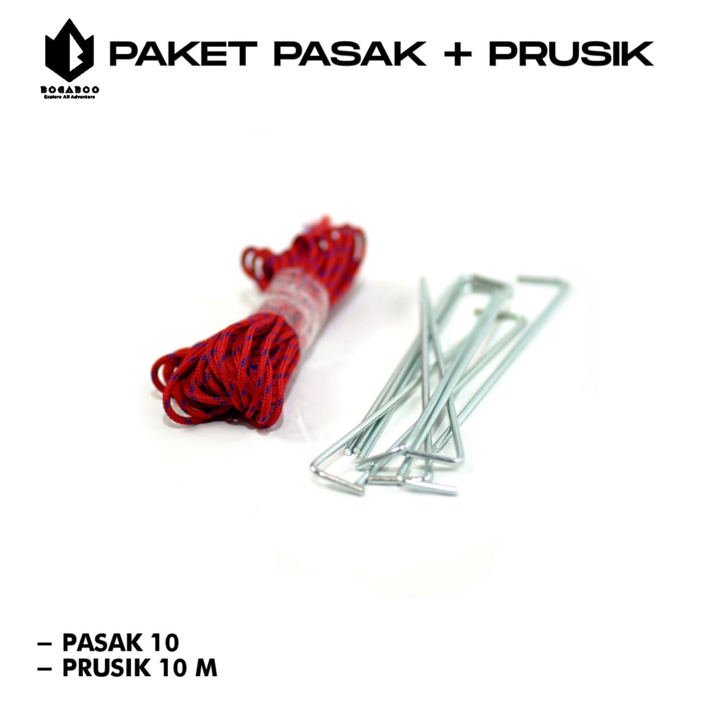 ( COD ) Paket Tali Prusik - Perusik 10 M Dan Pasak 10 PCS Untuk Flysheet -Bivak set - Tenda Camping 