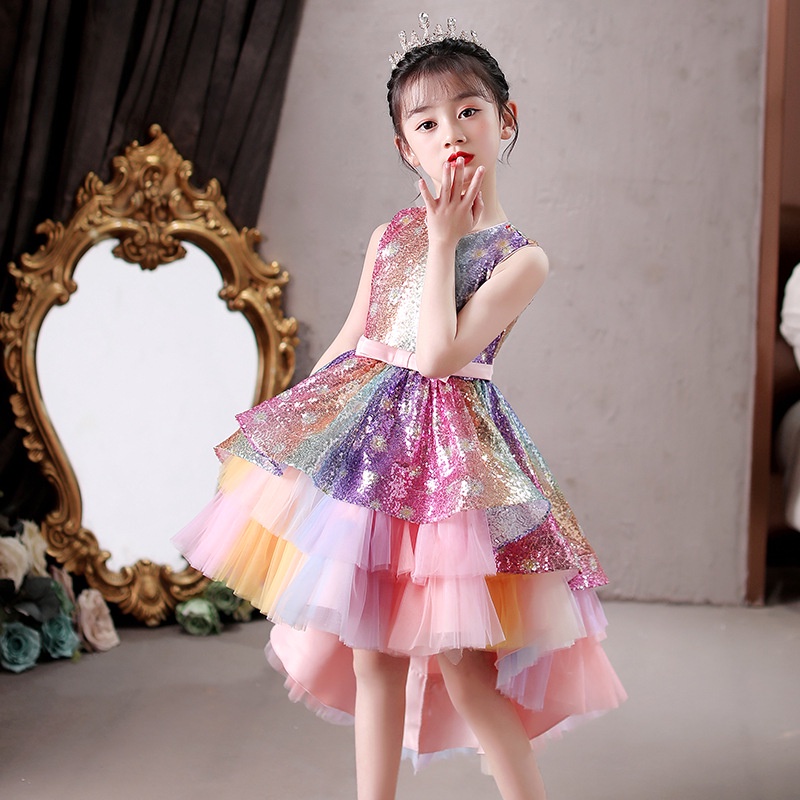 2023NEW Girl Dress Pesta Anak Perempuan Bling Bling Payet Party Gaun pertunjukan panggung senior