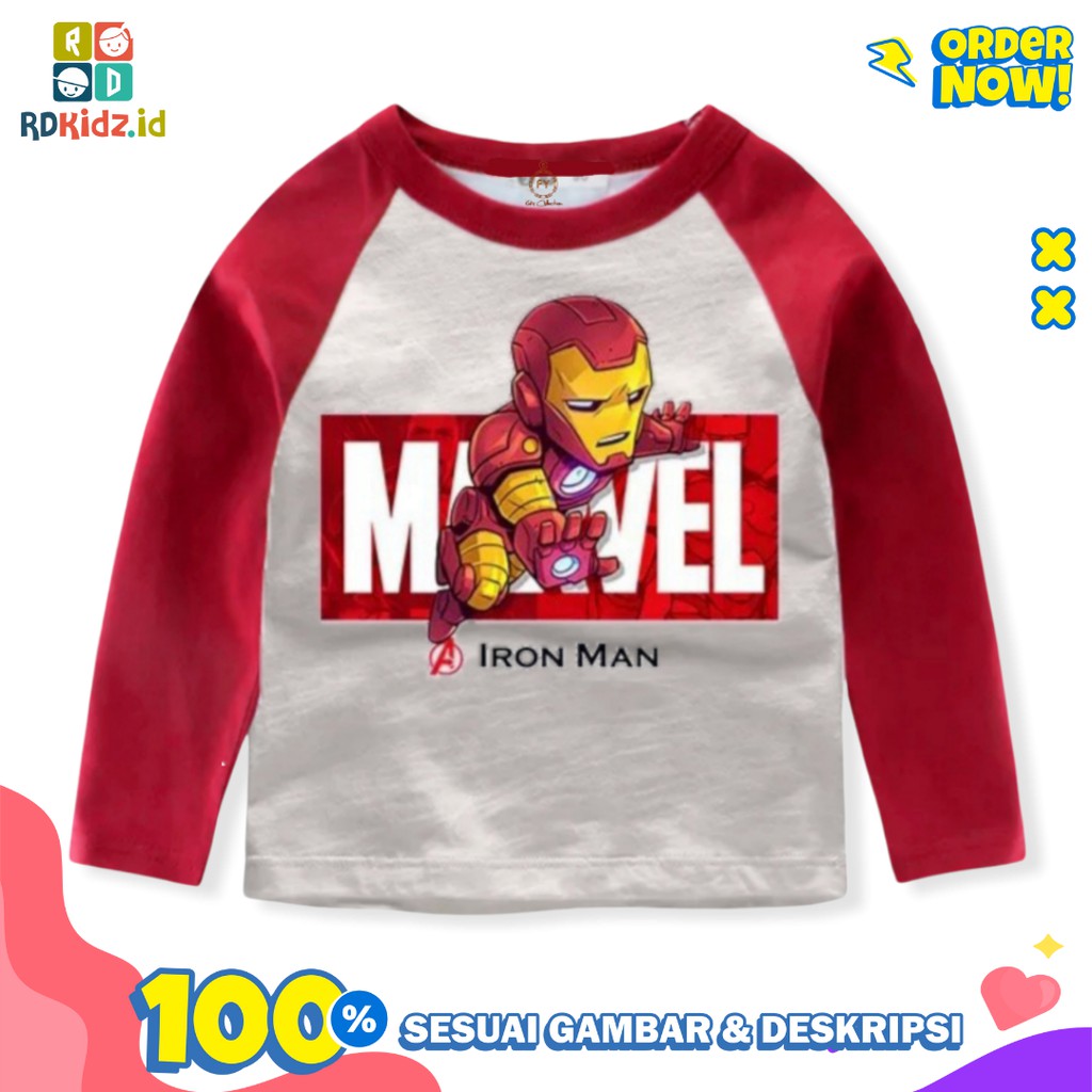 Rdkidzid Atasan Panjang Anak Laki Laki / Kaos Lengan Panjang Anak Laki Laki / Baju Panjang Anak Laki Motif IRONman