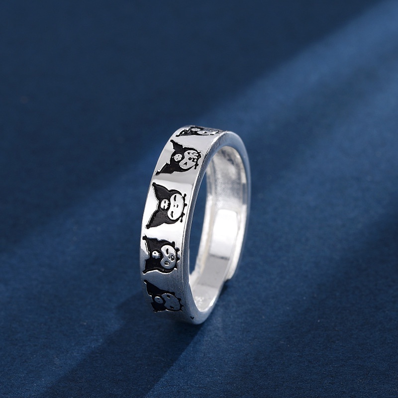 Perhiasan Cincin Alloy Lapis Silver Desain Anjing Beruang Kucing Lucu Untuk Wanita