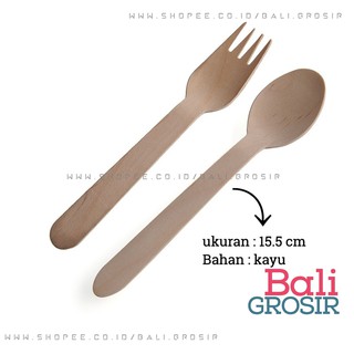 100Pcs Sendok  KAYU  Garpu Pisau Makan Wooden Spoon Fork 