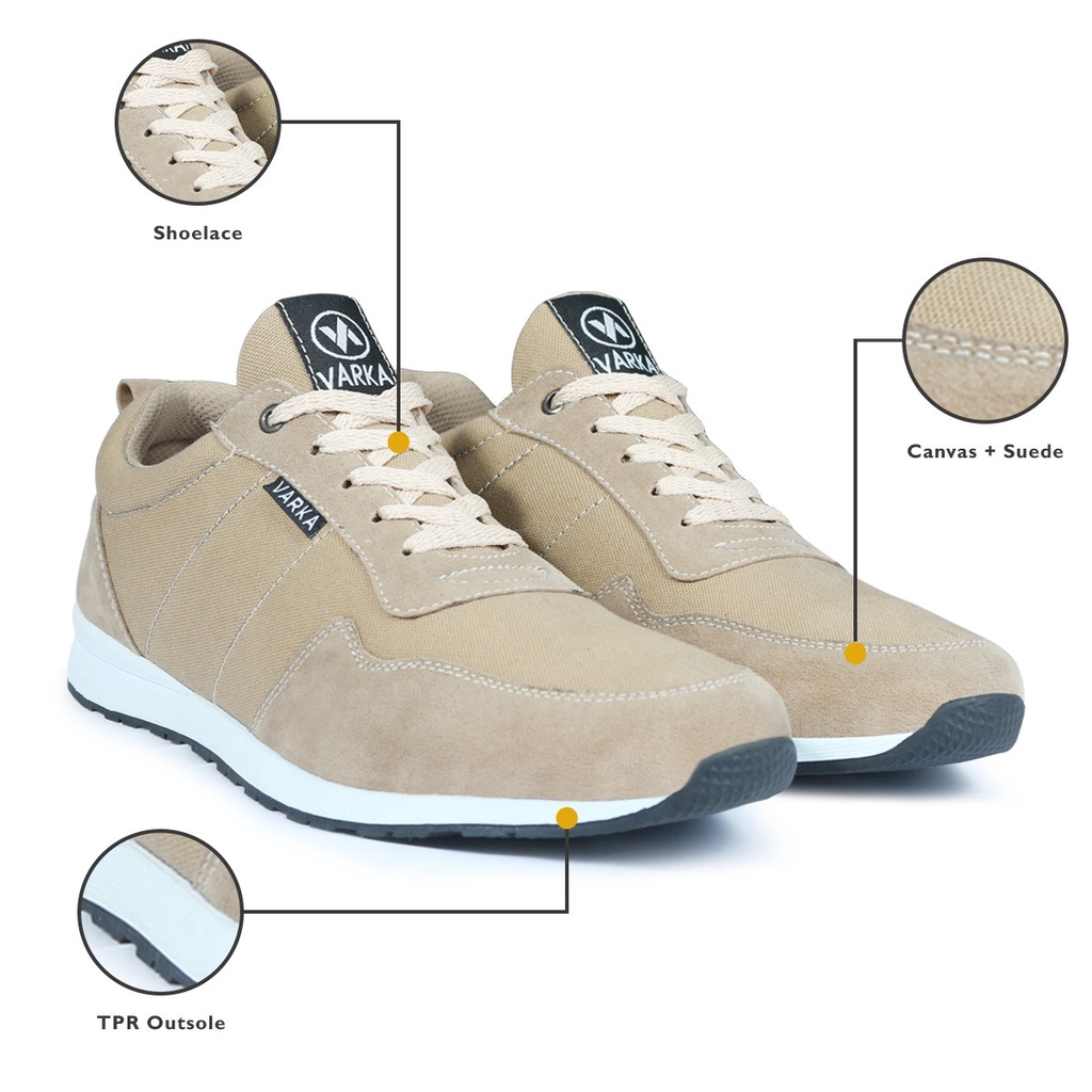 Sepatu Sneakers Pria V 4043 Brand Varka Sepatu Kets Olahraga Jogging Lari Kuliah Hangout Murah Berkualitas Warna Krem