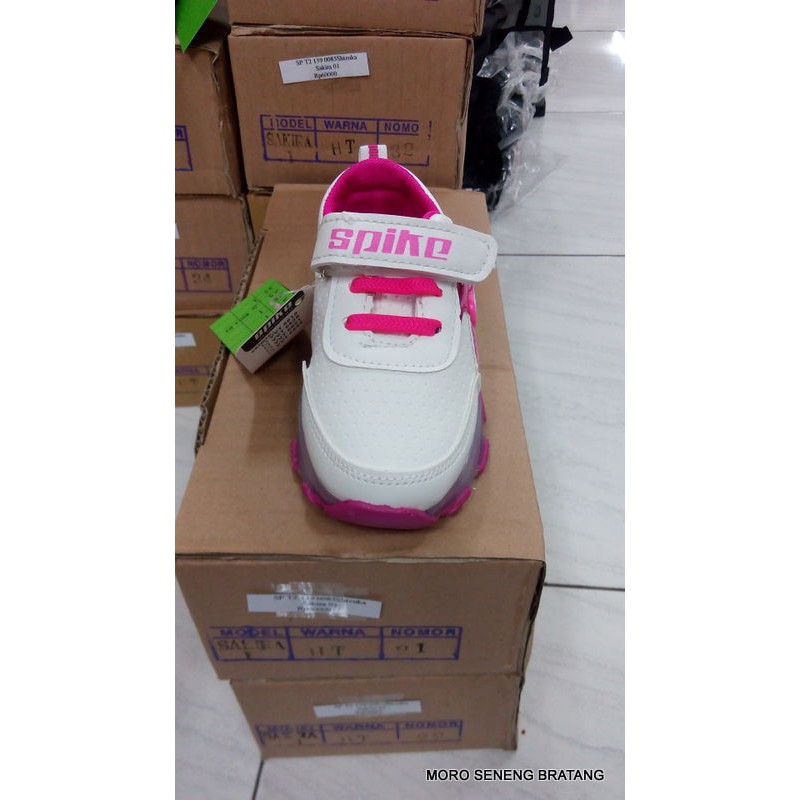  Sepatu  sneaker anak  perempuan TK  SPIKE putih pink LED sz 