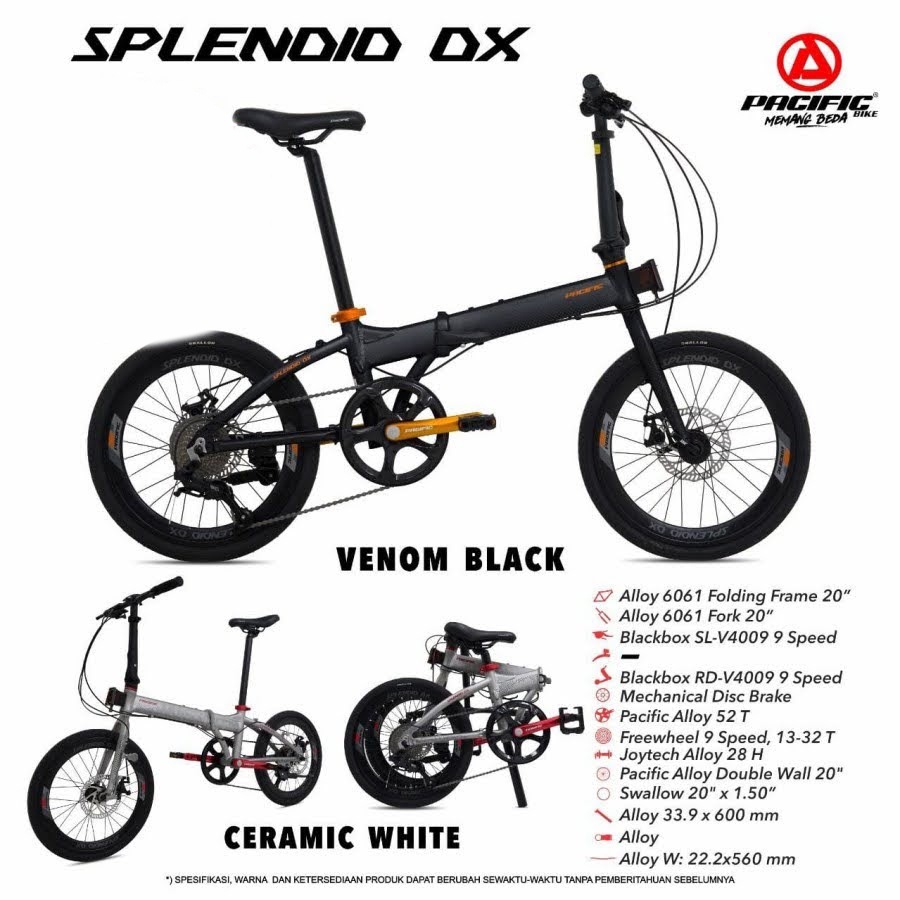 Sepeda Lipat Pacific ALLOY SPLENDID DX 1x9SP 20 inch Garansi SNI-2