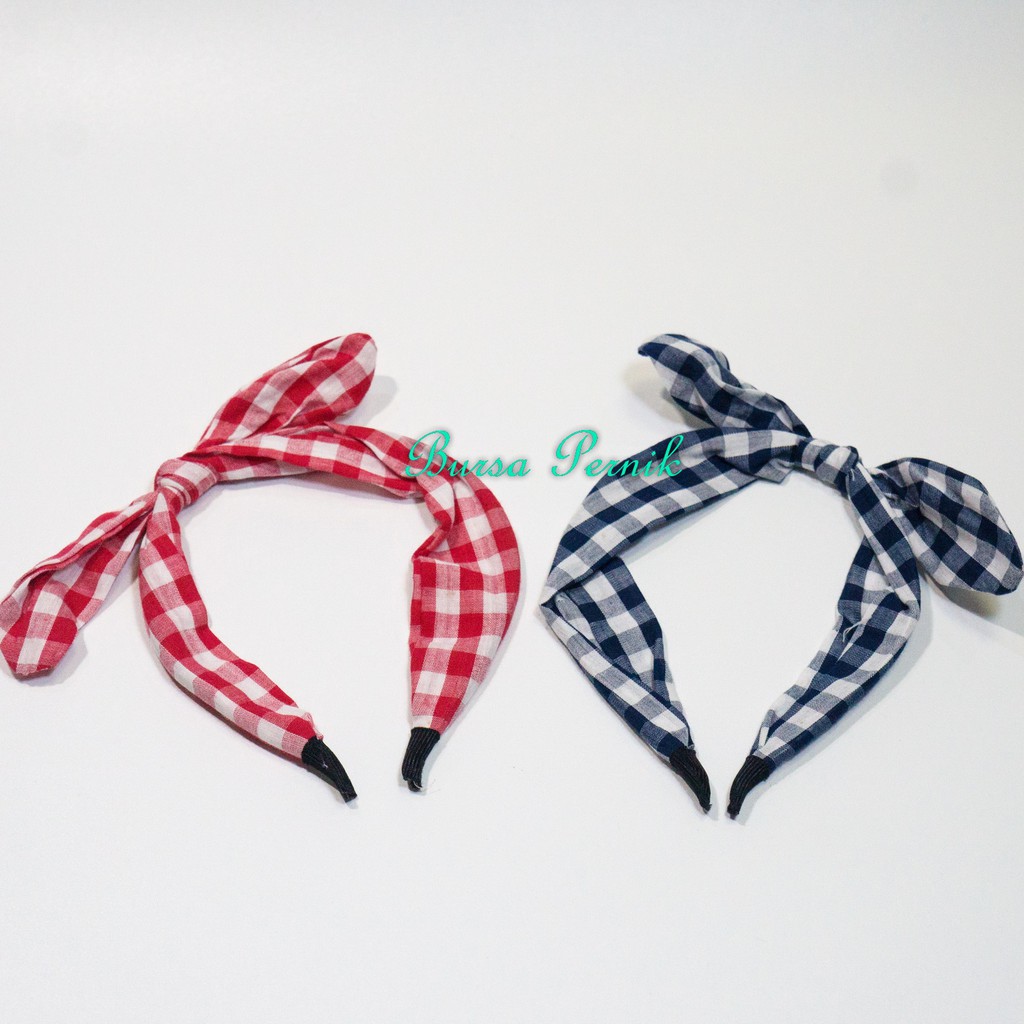 Bando/ Bandana Pita Kawat Korea Motif Kotak