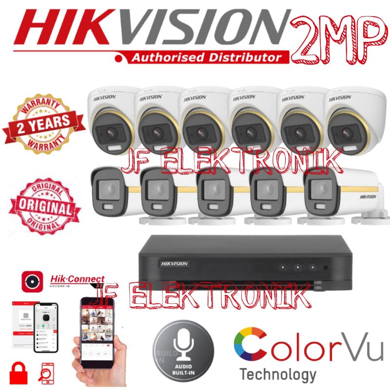 PAKET CCTV HIKVISION 16 CHANNEL 11 KAMERA 2MP COLORVU BUILT IN AUDIO KOMPLIT TINGGAL DI PASANG