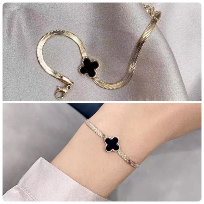 Gelang Titanium Lv Belut Premium Anti Karatan Lapis Emas 18K