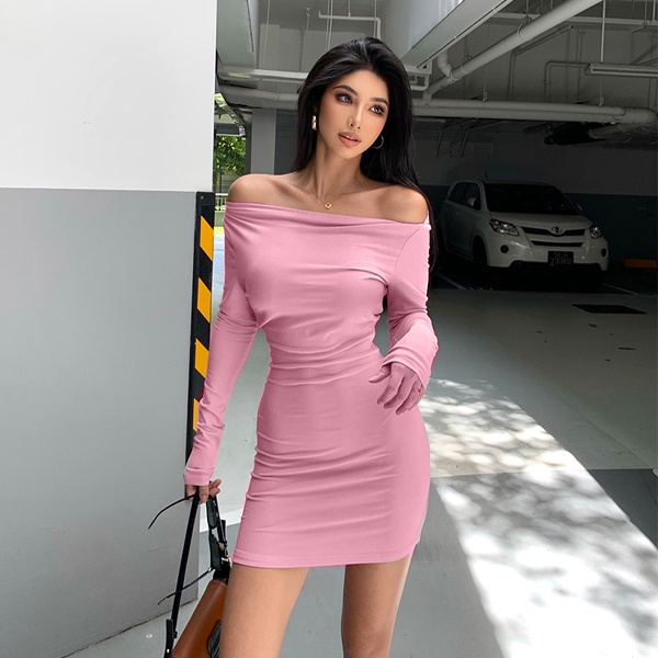 【Vanessa】Summer Korean Sexy Long Sleeve Bodycon Off Shoulder Midi Dress 7025