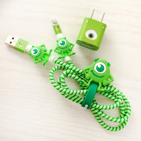 Set 4 In 1 Pelindung Kabel Charger Usb + Stiker Spiral Motif Kartun Untuk Huawei / Oppo / Vivo / Samsung