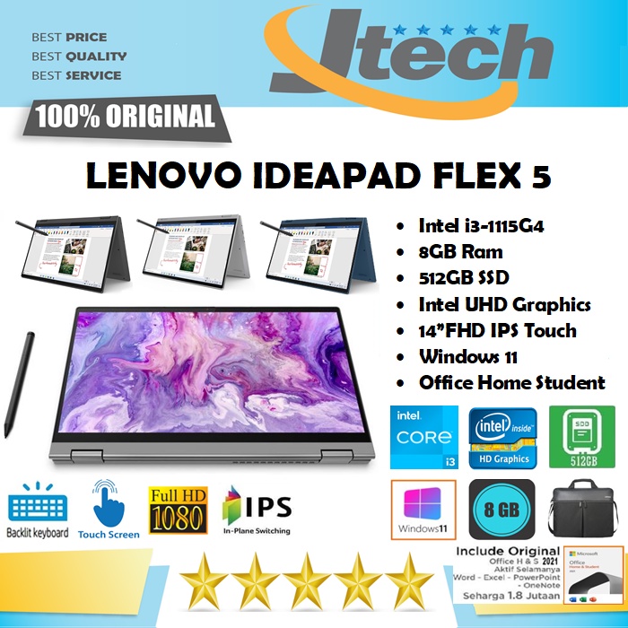 LENOVO IDEAPAD FLEX 5 - i3-1115G4 - 8GB - 512GB SSD - 14