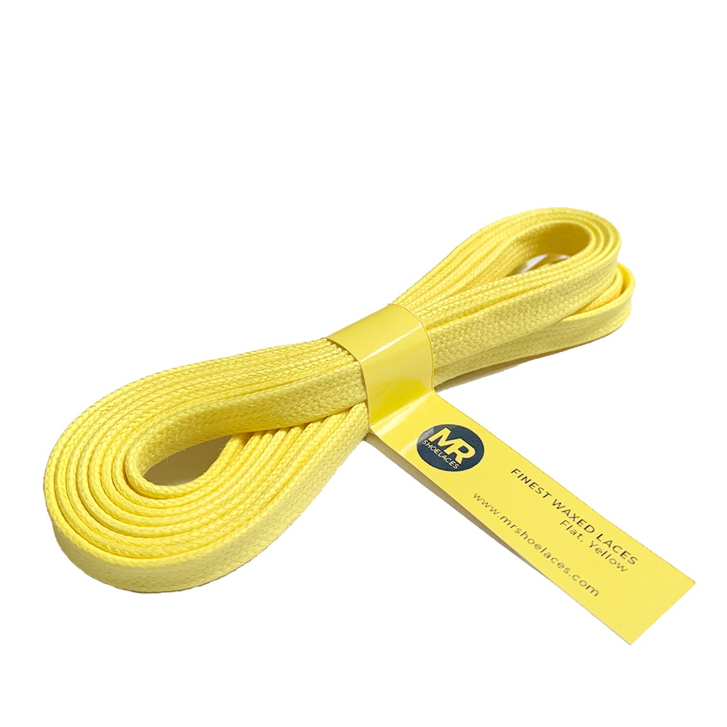 MR Shoelaces FE12 Yellow (Kuning) - Tali Sepatu Lilin 8mm Gepeng Flat Pipih (Waxed Laces) 90cm 100cm 120cm 150cm 200cm - untuk Sneakers - Premium Shoelace