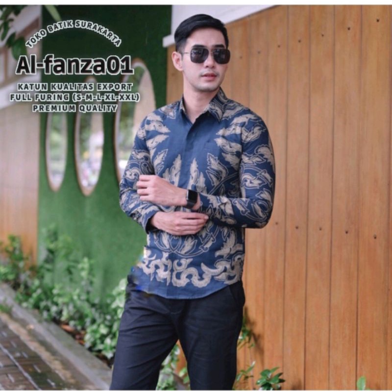 Kemeja Batik Pria Slimpit Premium CAKRA NAVY Bahan Katun Halus Lapis