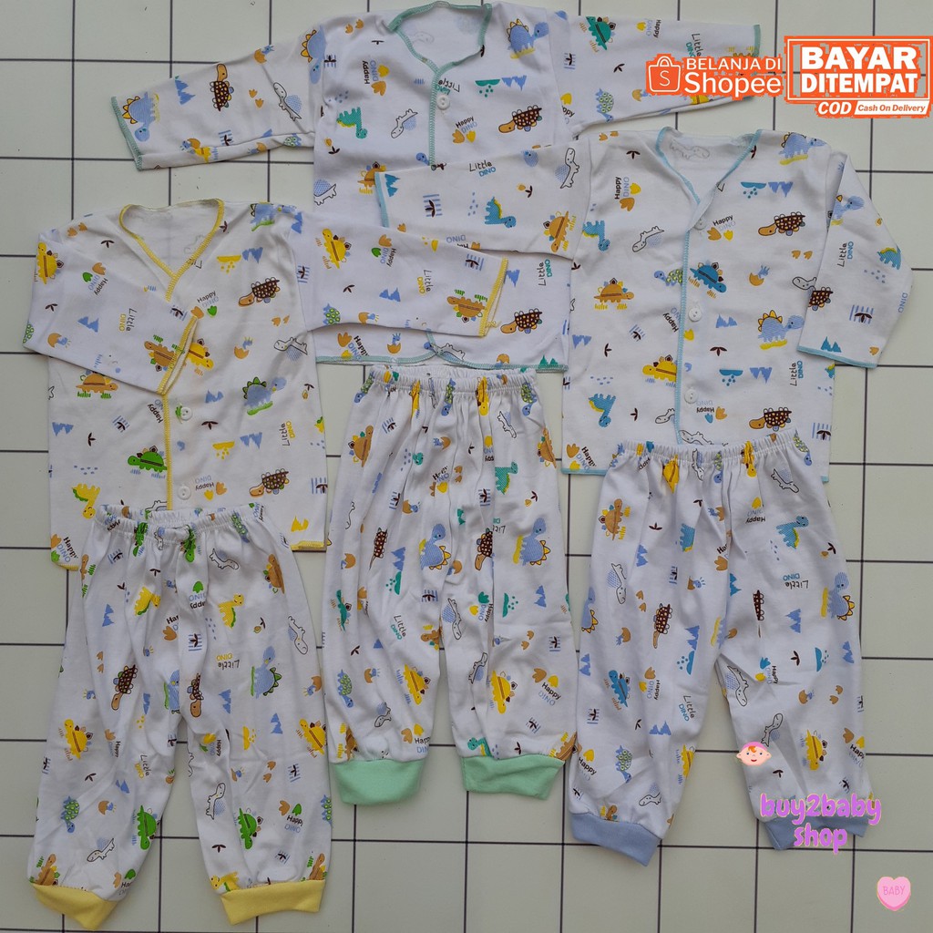 Setelan piyama panjang bayi Elfira Baby Little Dino Series Putih 0-3 Bulan isi 3 PCS