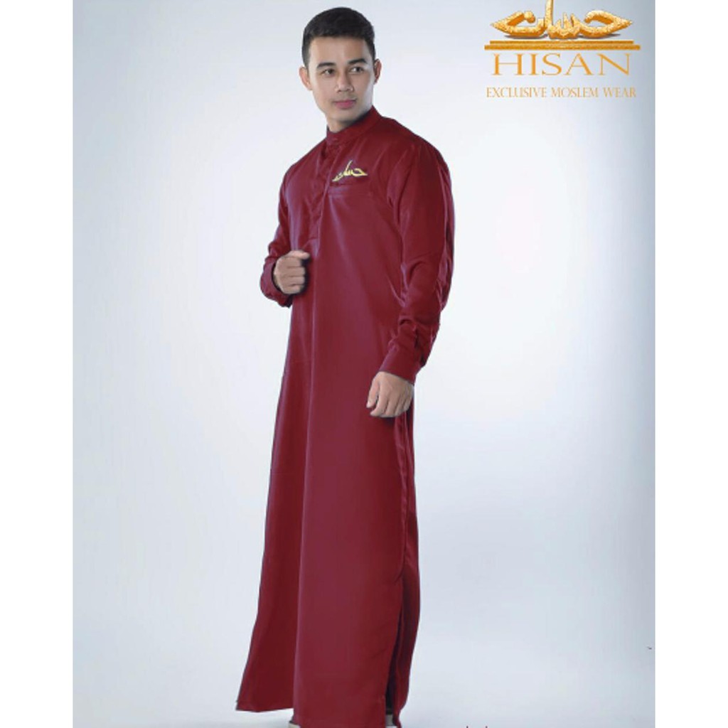 Jubah pria gamis pria slim fit Hisan Maroon | Gamis pria keren