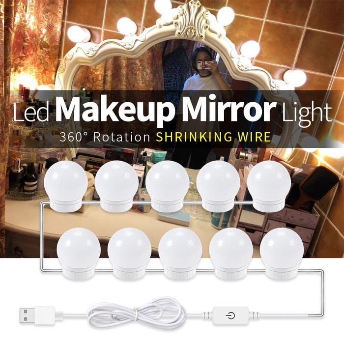 Lampu Vanity Cermin Rias Makeup Mirror Light Bohlam Kaca Rias 10 Bulbs