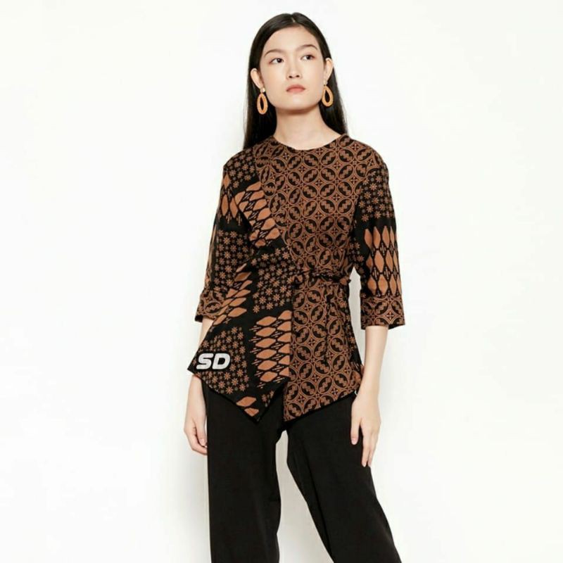 tey-17 Batik wanita ASJ SA HRB026 Kenongo Kemeja Tosca Pendek-Blous terompet