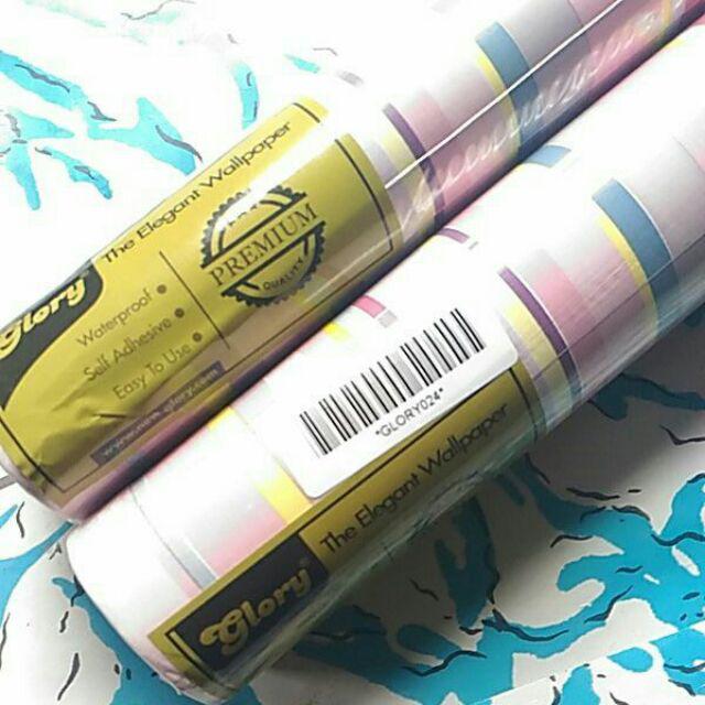 Wallpaper Sticker Dinding 45cm X 10 Meter Murah Ruang Tamu Kamar Ruang Keluarga Garis Line Warna