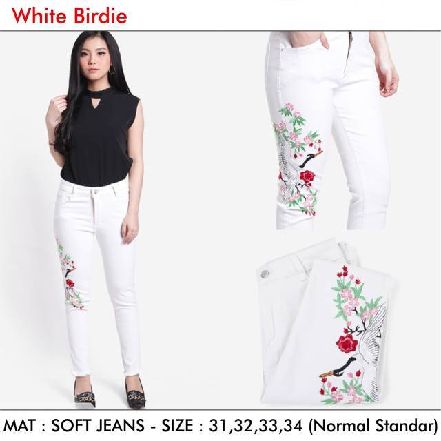 Celana Jeans Wanita bordir burung bird Murah Bigsize pants 