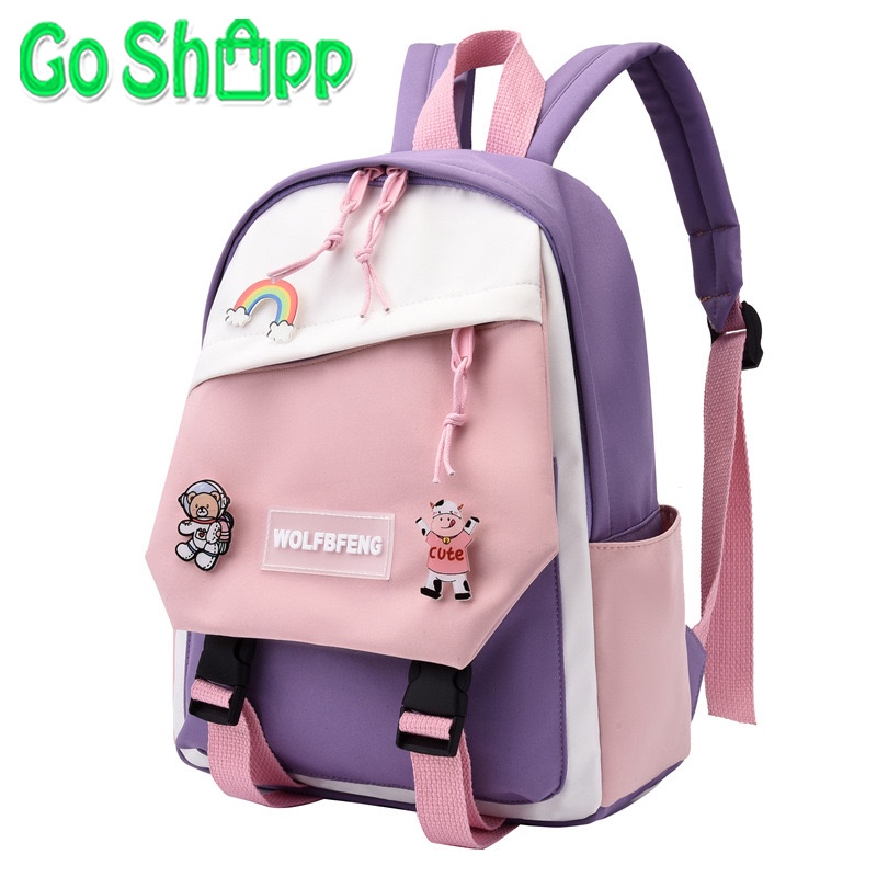 Tas Ransel Wanita Import Kombinasi Warna - Tas Sekolah Anak Terbaru - Tas Sekolah Wanita Laki Laki Korea Style - Tas Backpack Wanita Import Kekinian [BK21]