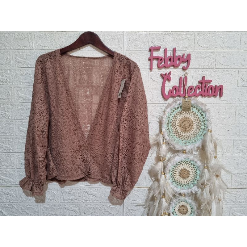 OUTER BROKAT KERUT// KARDIGAN BRUKAT // ATASAN BRUKAT KERUT // KARDIGAN OVERSIZE-Mocca